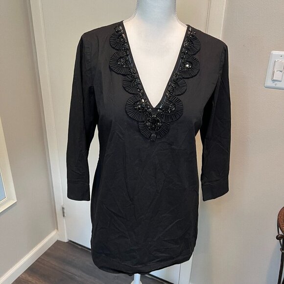 MICHAEL Michael Kors Black Beaded Cotton Tunic Top, Size Medium - Picture 1 of 12